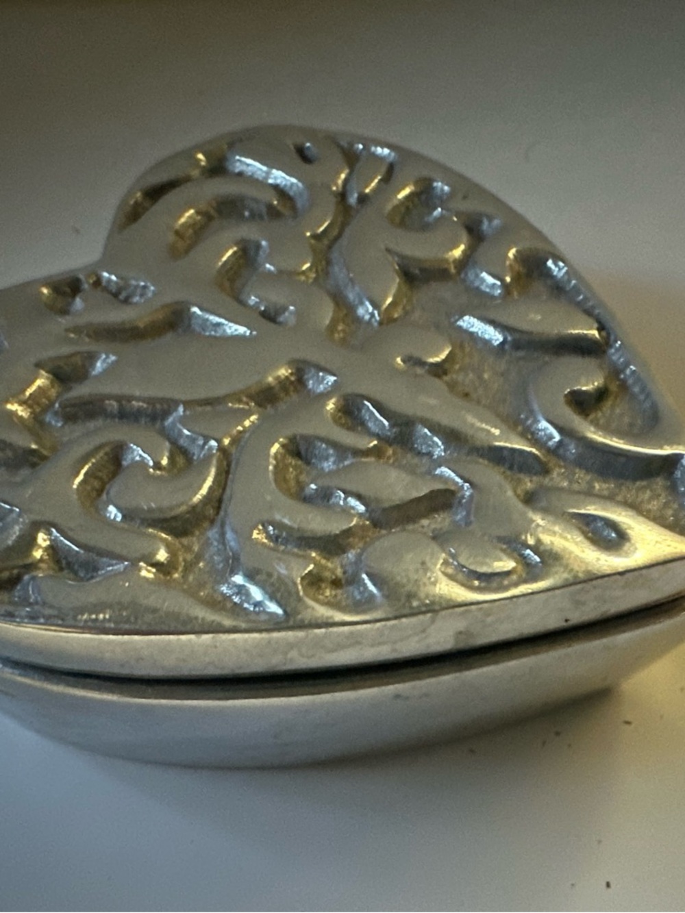 Vintage Pewter Box Heart Shaped, Etched